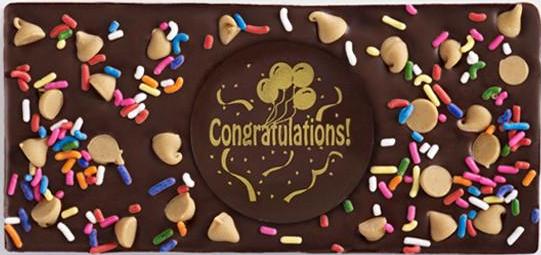 Dark Chocolate Bar with Congratulations Plaque, Rainbow Sprinkles and Cappuccino Chips