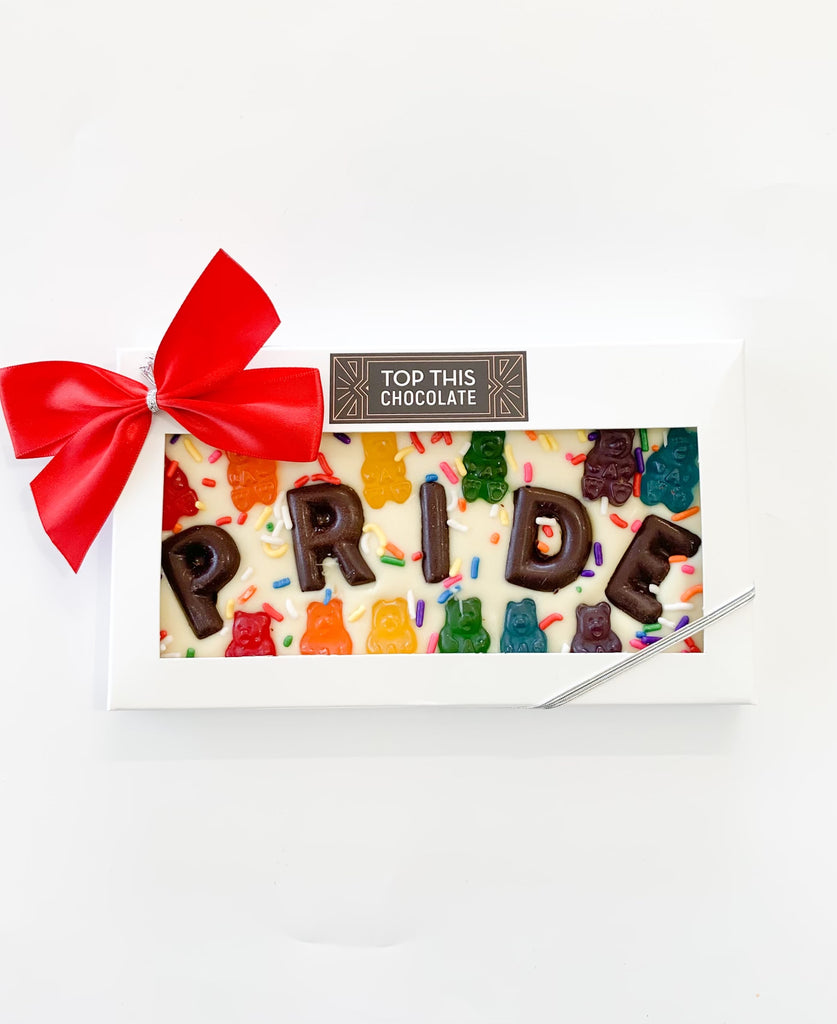 PRIDE Chocolate Bar with Rainbow Gummies