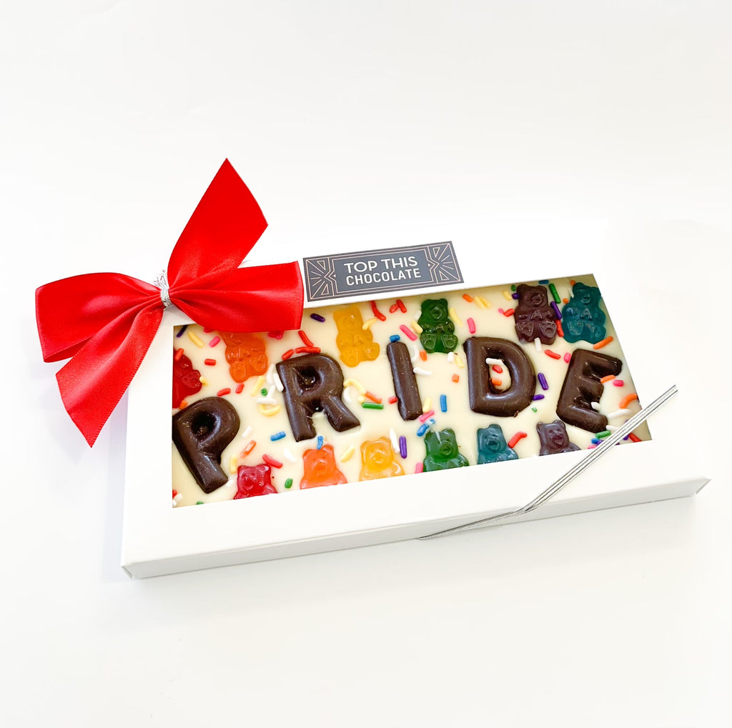 PRIDE Chocolate Bar with Rainbow Gummies