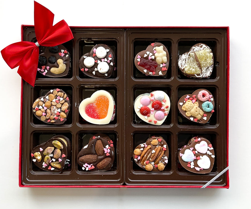 Valentine's Box of 24 Chocolate Hearts with Bow