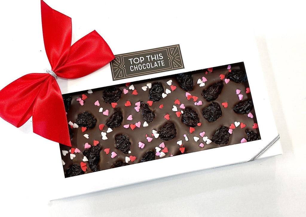 Dried Cherries & Heart Sprinkles Chocolate Bar with Bow