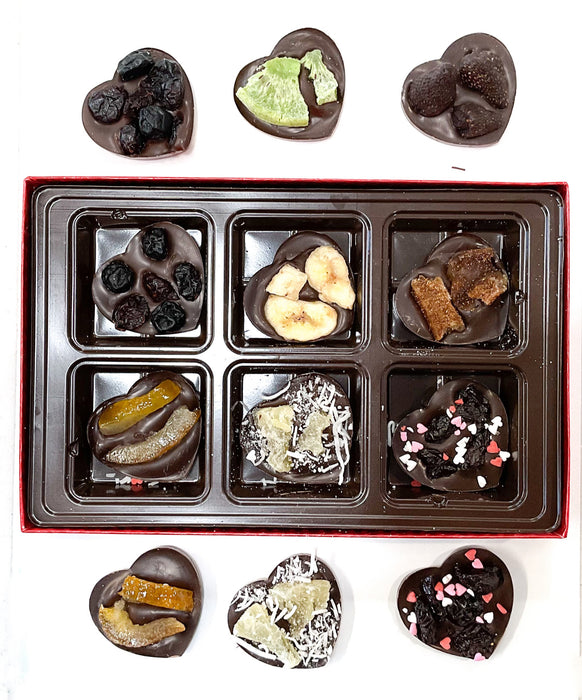 12 Dark Chocolate Hearts with Fruit Toppings