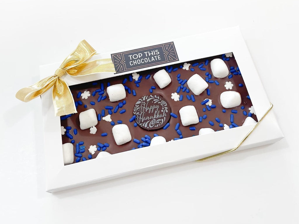 Happy Hanukkah Chocolate Bar with Marshmallows and Gold Bow