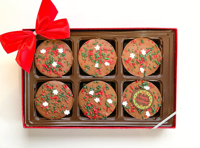 "Happy Holidays" Chocolate Covered Oreos with Christmas Sprinkles with Bow