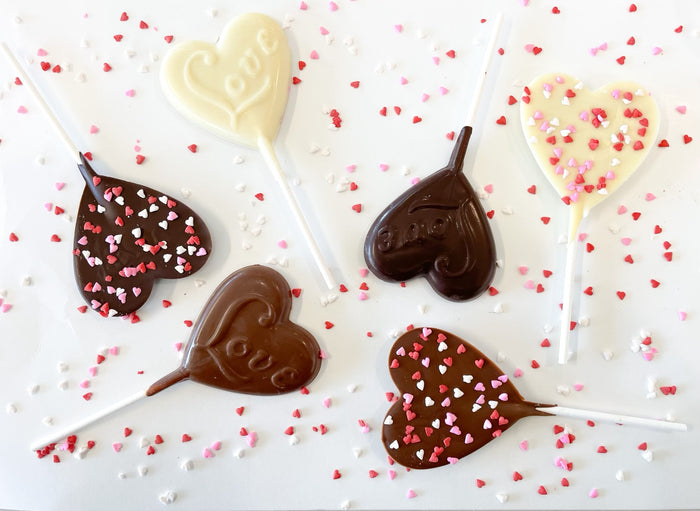 Love Heart Chocolate Pops in Dark, Milk and White Chocolate