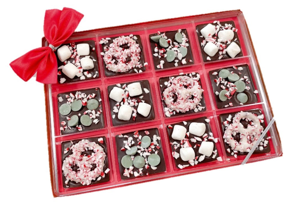 Mint Toppings Christmas Chocolate Squares with Red Bow