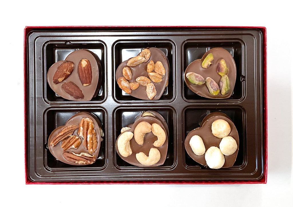 12 Chocolate Hearts with Nuts in Box without Bow