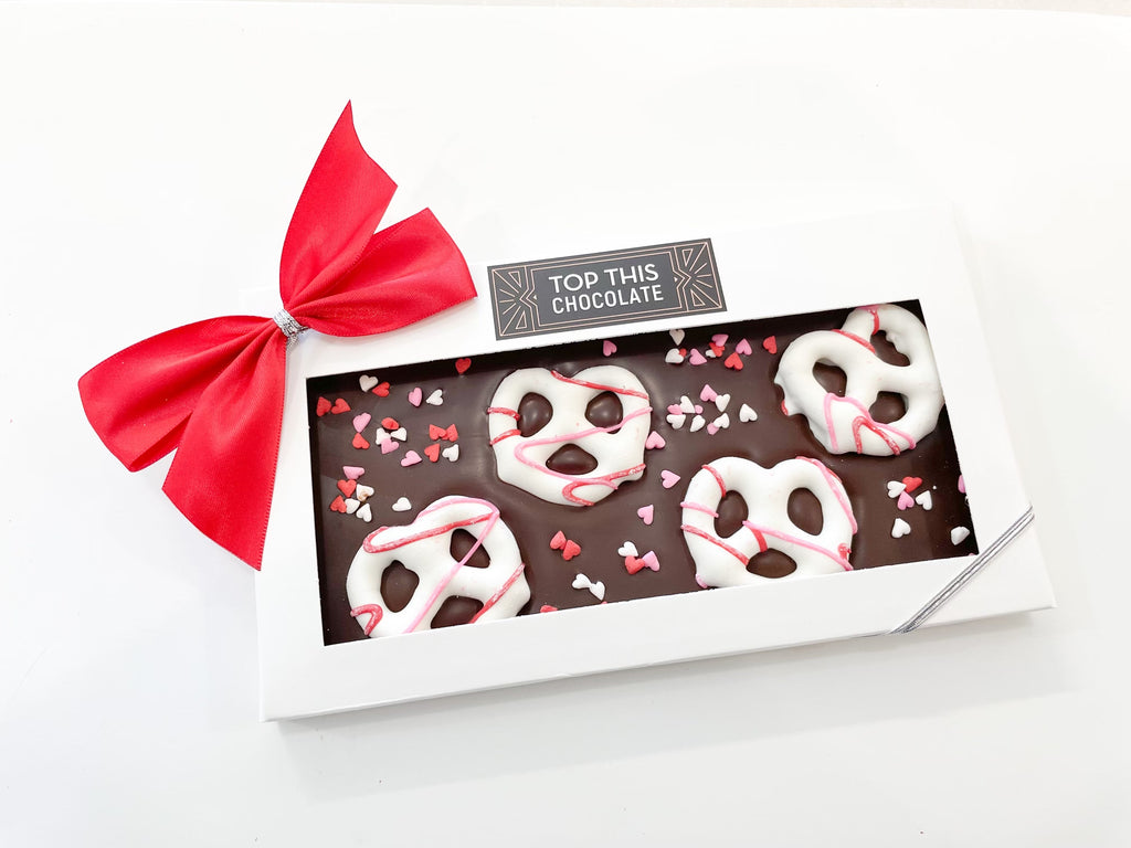 Valentine's Yogurt Pretzel Chocolate Bar with Bow