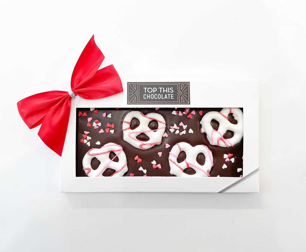 Valentine's Yogurt Pretzel Chocolate Bar with Bow