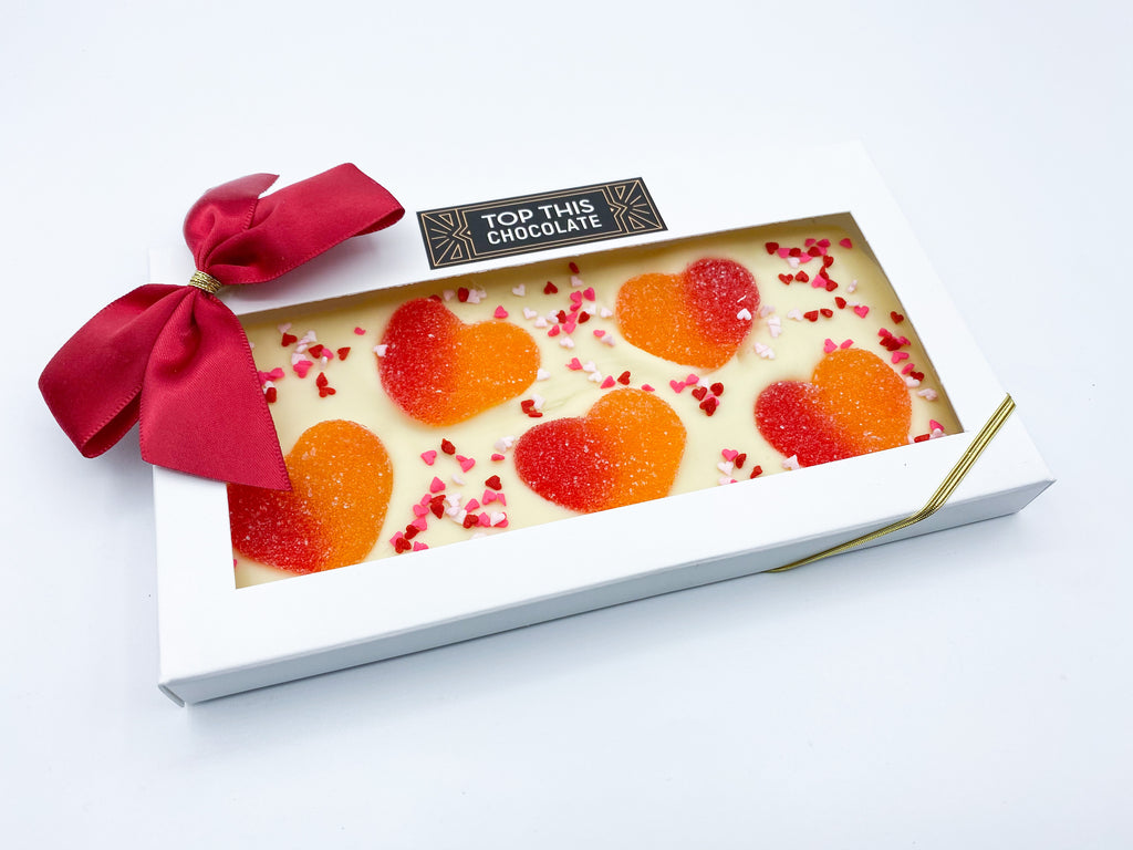 Peachy Gummy Heart Chocolate Bar