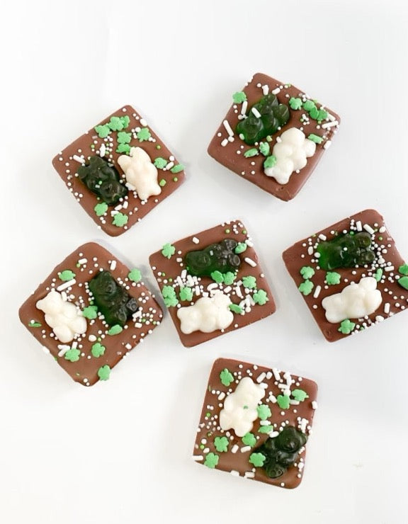 St Patrick's Green Gummy Bear Chocolate Squares